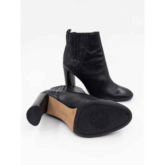 Vince Camuto Black Leather Ankle Boots Women’s 8.5 Block Heel Booties - Picture 7 of 9